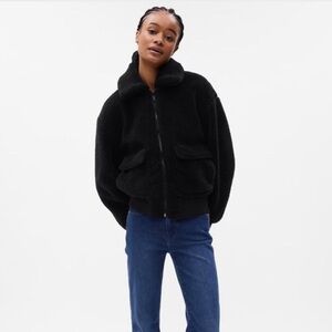 GAP Women's Black Fleece Teddy Sherpa Zip Up Moto Jacket Size XXL Tall NWT